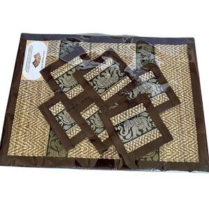 Reed NEW Hand Woven Set for 6 Wicker Placemats Coasters Silk Trim Elegant Dining